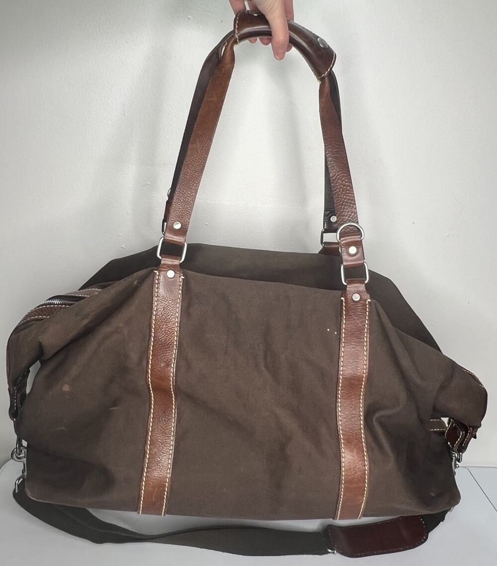 Vintage Banana Republic Bag Canvas Duffle Brown Leather Carry On Weekender